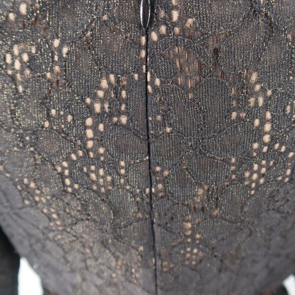 David Meister Women's Black 3/4 Sleeve Lace Gown w Nude Underlay Size 6 - Picture 8 of 11